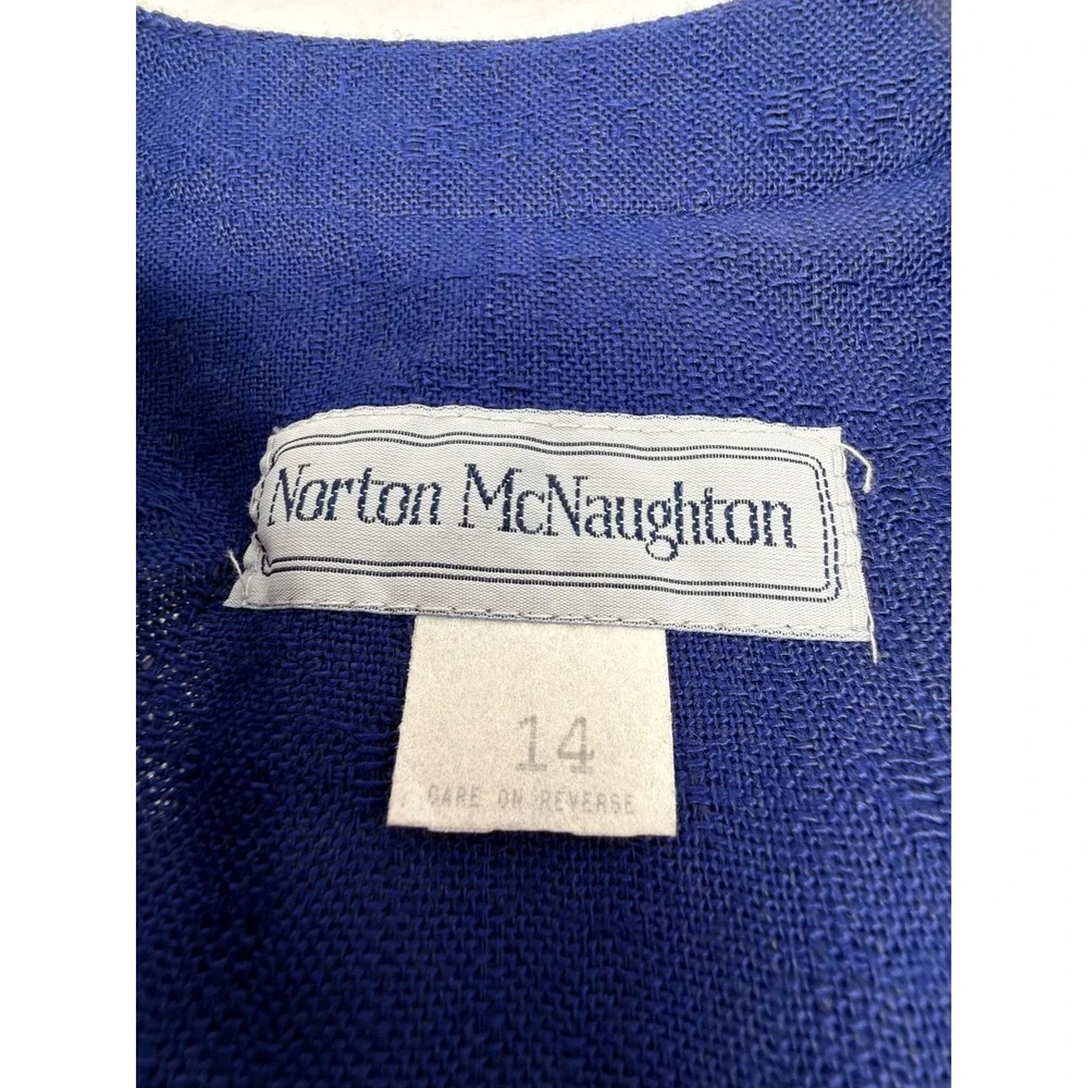 Vintage 90s Norton McNaughton Blue & White Blazer Rayon Flax NWT Size 14